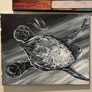 Monochrome Sea Turtle Original Painting Canvas Art